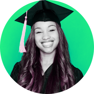 teen girl in graduation cap and gown